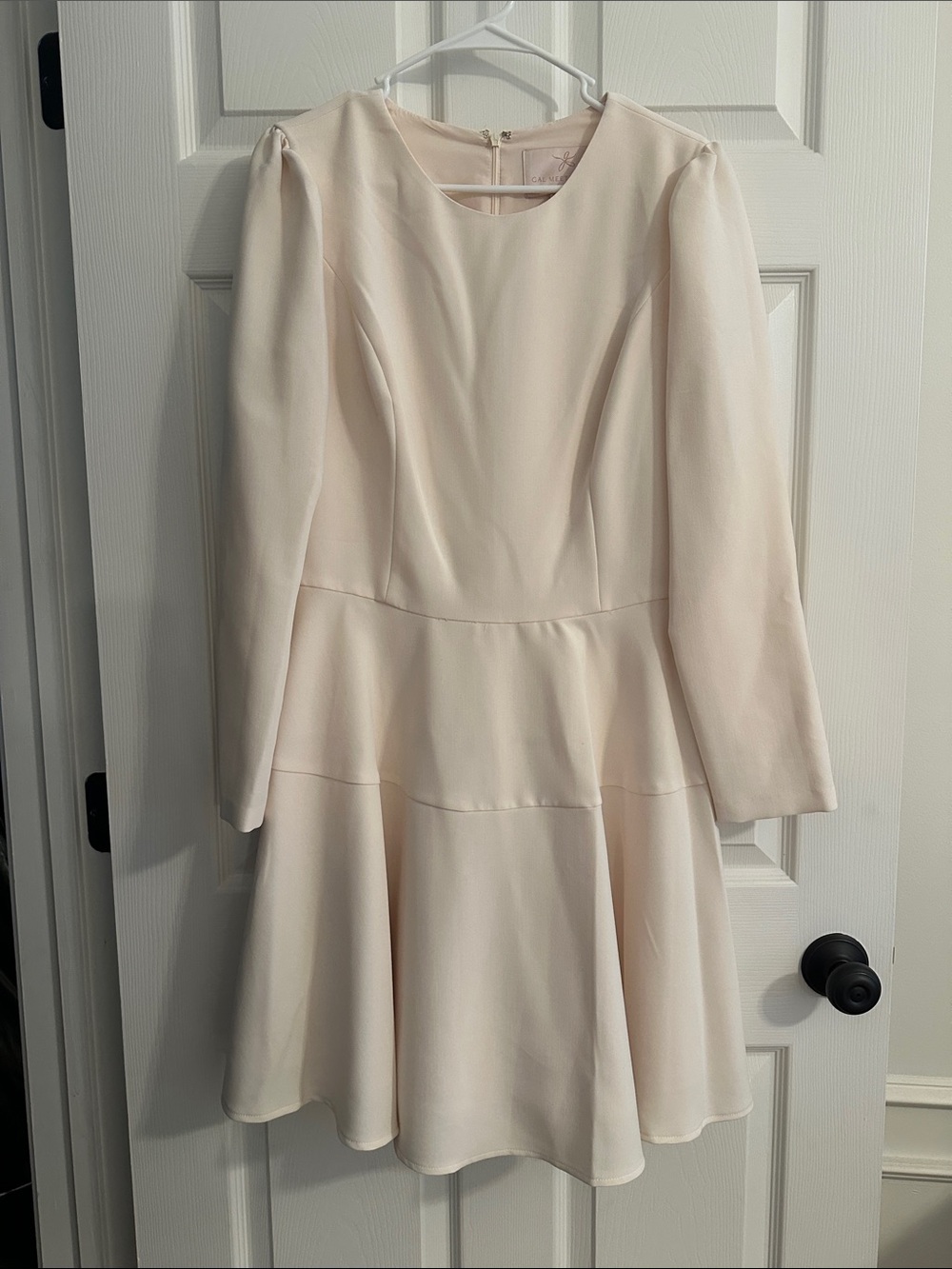 Gal Meets Glam Soft Cream Long Sleeve Fit-and-Flare Dress
